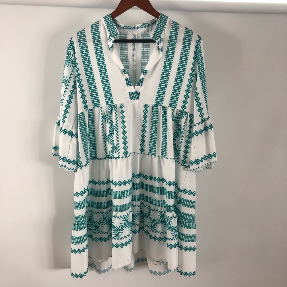 Green and White Patterned Dress